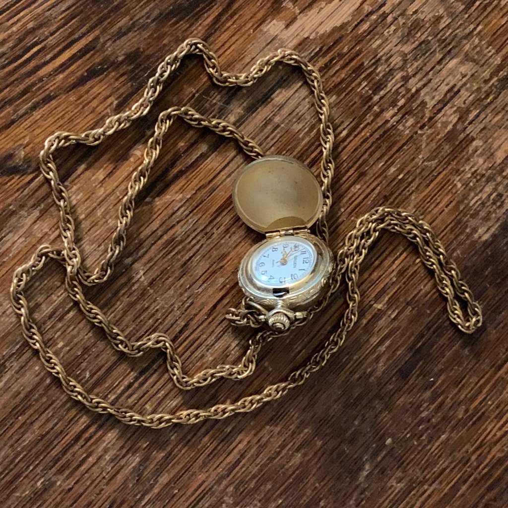 Vintage Brass Necklace With Gruen Pendant Watch